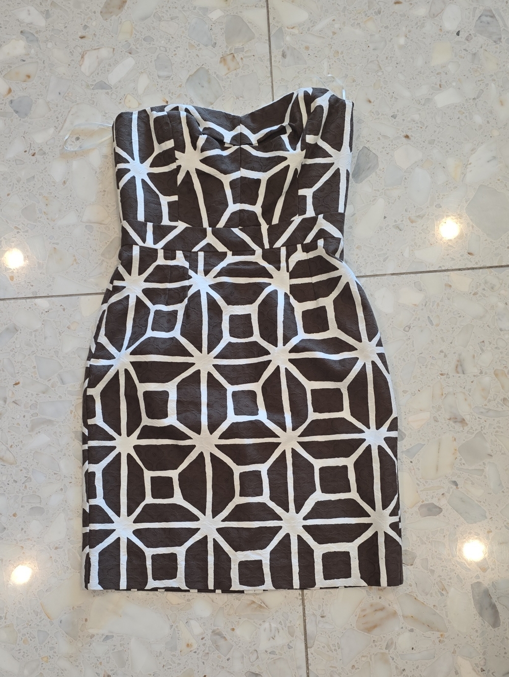 Trina Turk Black and White Strapless Geometric Sheath Dress